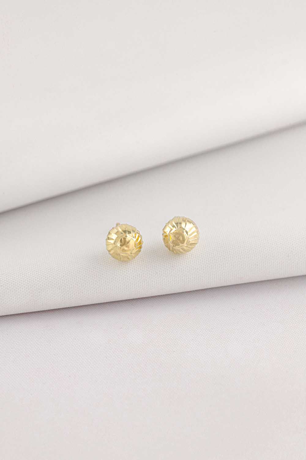 14 Ayar Altın Çizgili Top Küpe