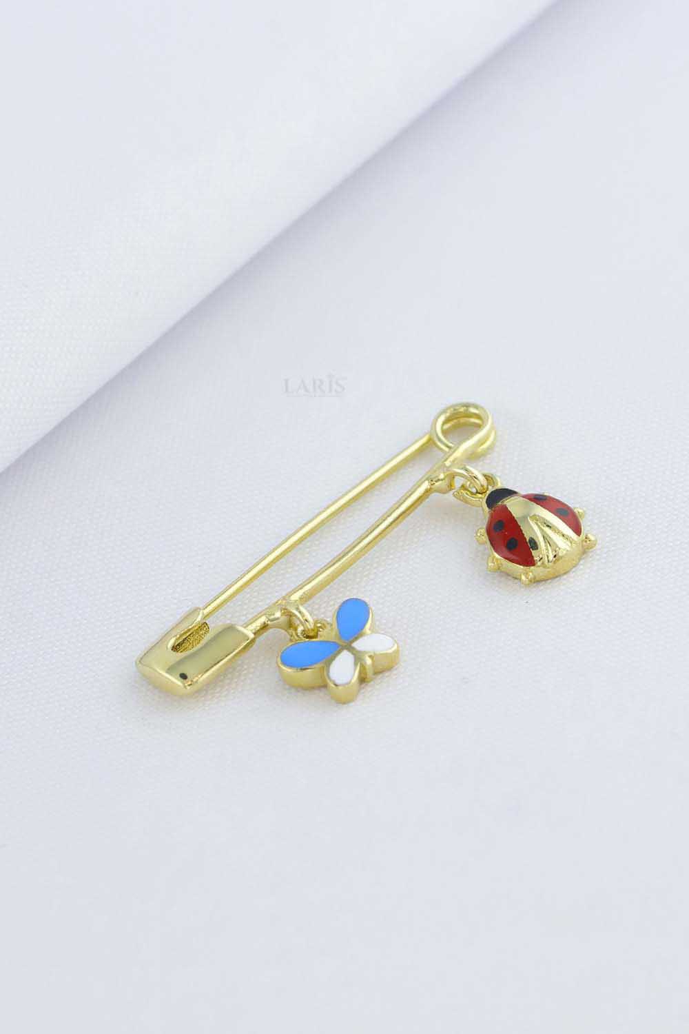 Çatal İğne 14 Ayar Altın Çocuk Altın Kelebek Uğur Böceği Çatal İğne