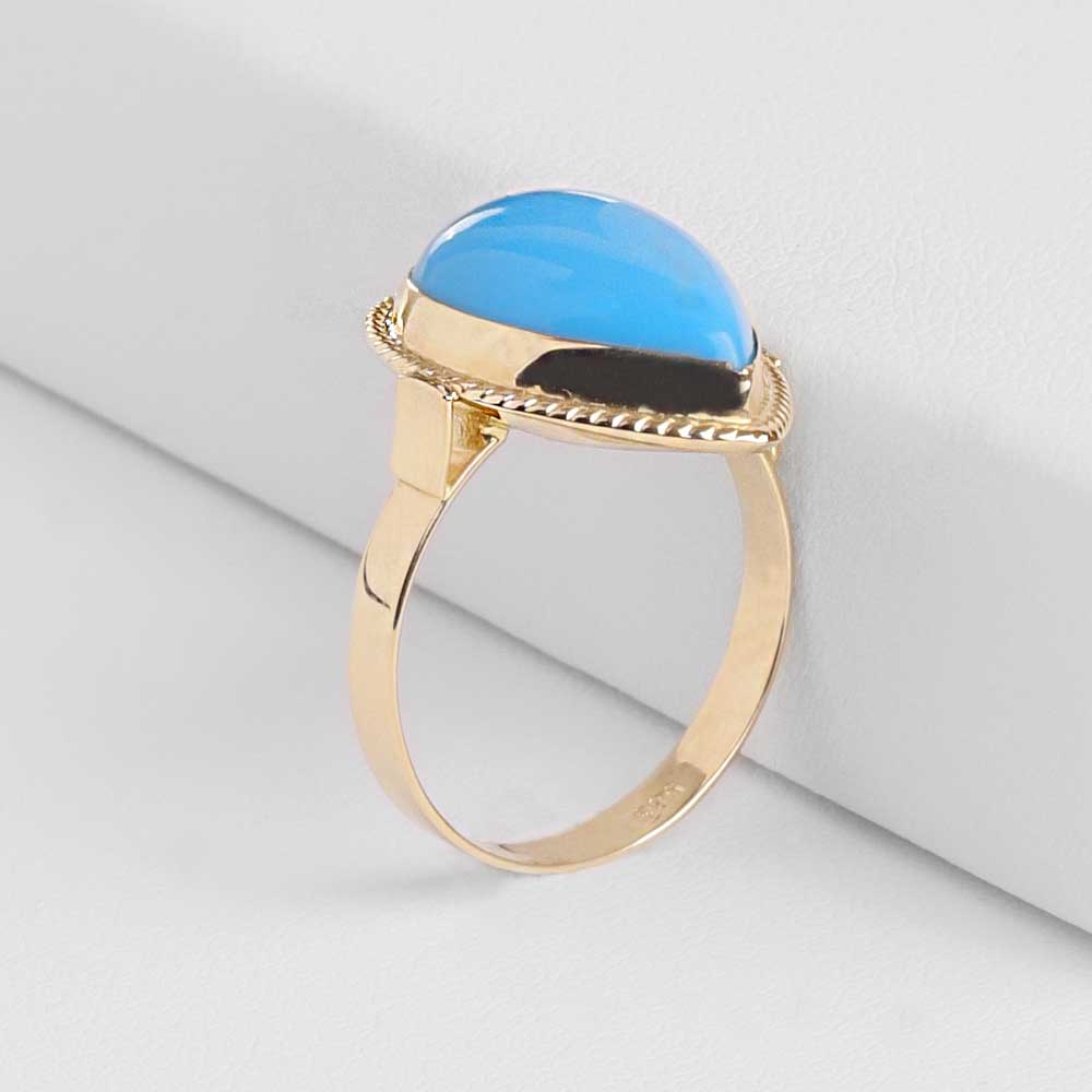 14 Ayar Altın Damla Firuze Retro Yüzük