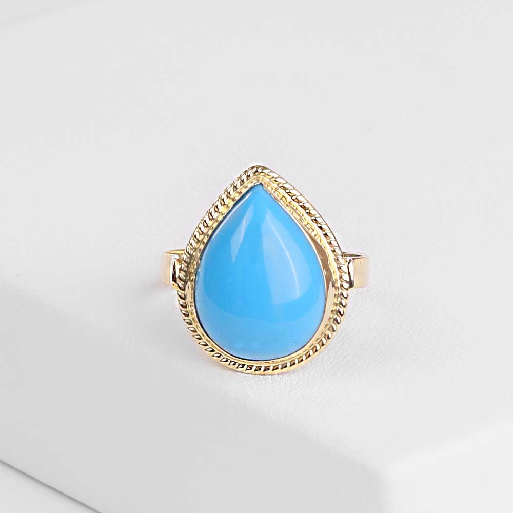 14 Ayar Altın Damla Firuze Retro Yüzük