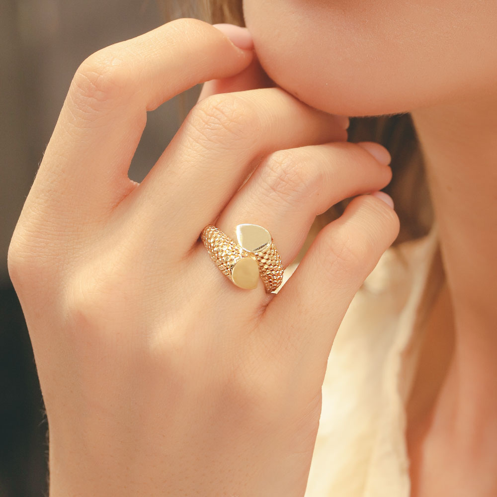 14 Ayar Altın Damla Formlu Açık Tasarım Yüzük