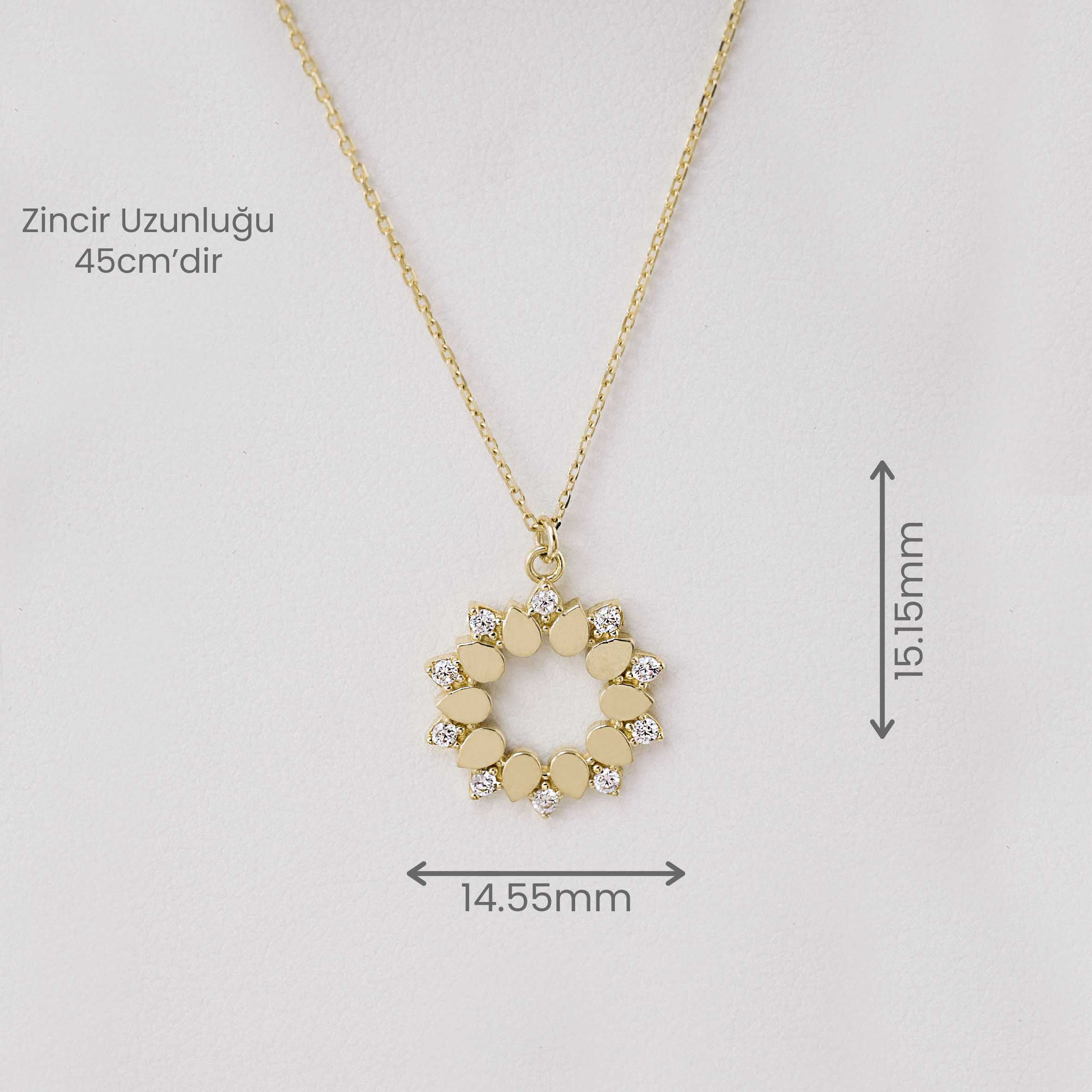 14 Ayar Altın Damla Formlu Taşlı Çiçek Kolye