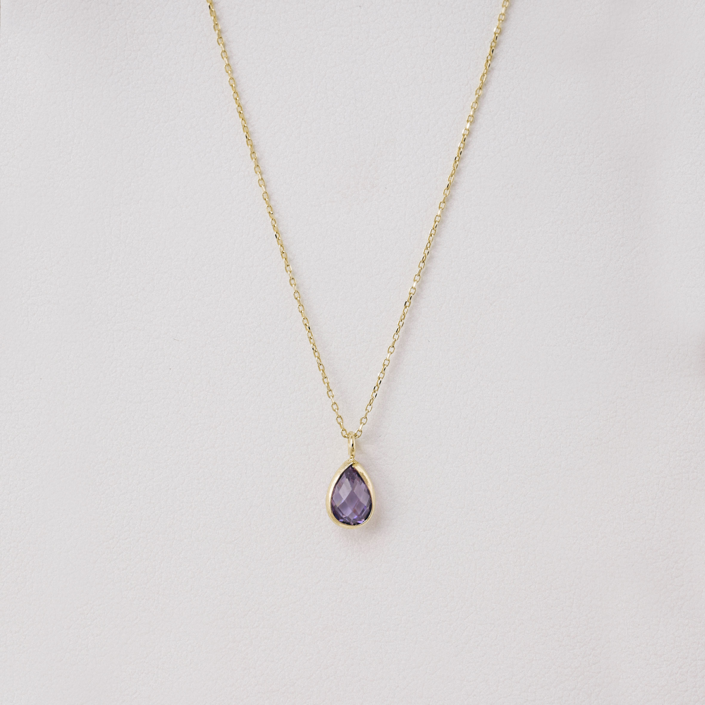 14 Ayar Altın Damla Kesim Ametist Kolye