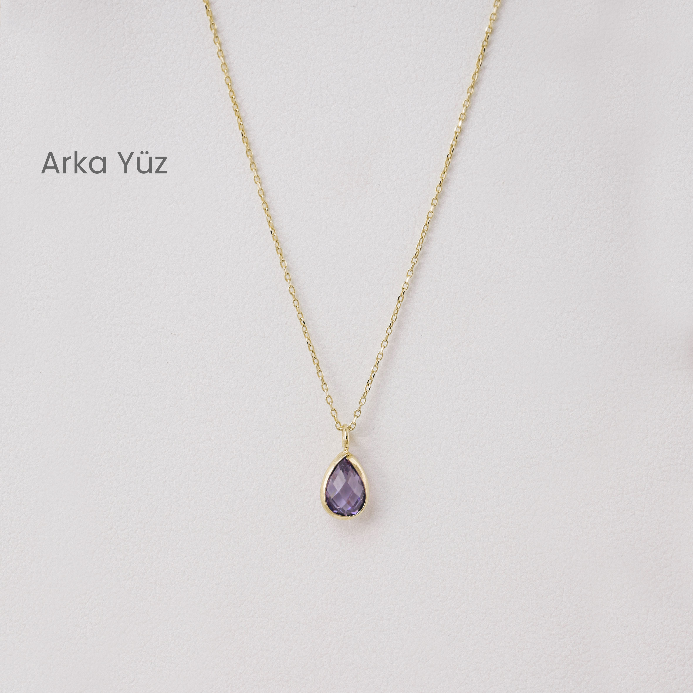 14 Ayar Altın Damla Kesim Ametist Kolye
