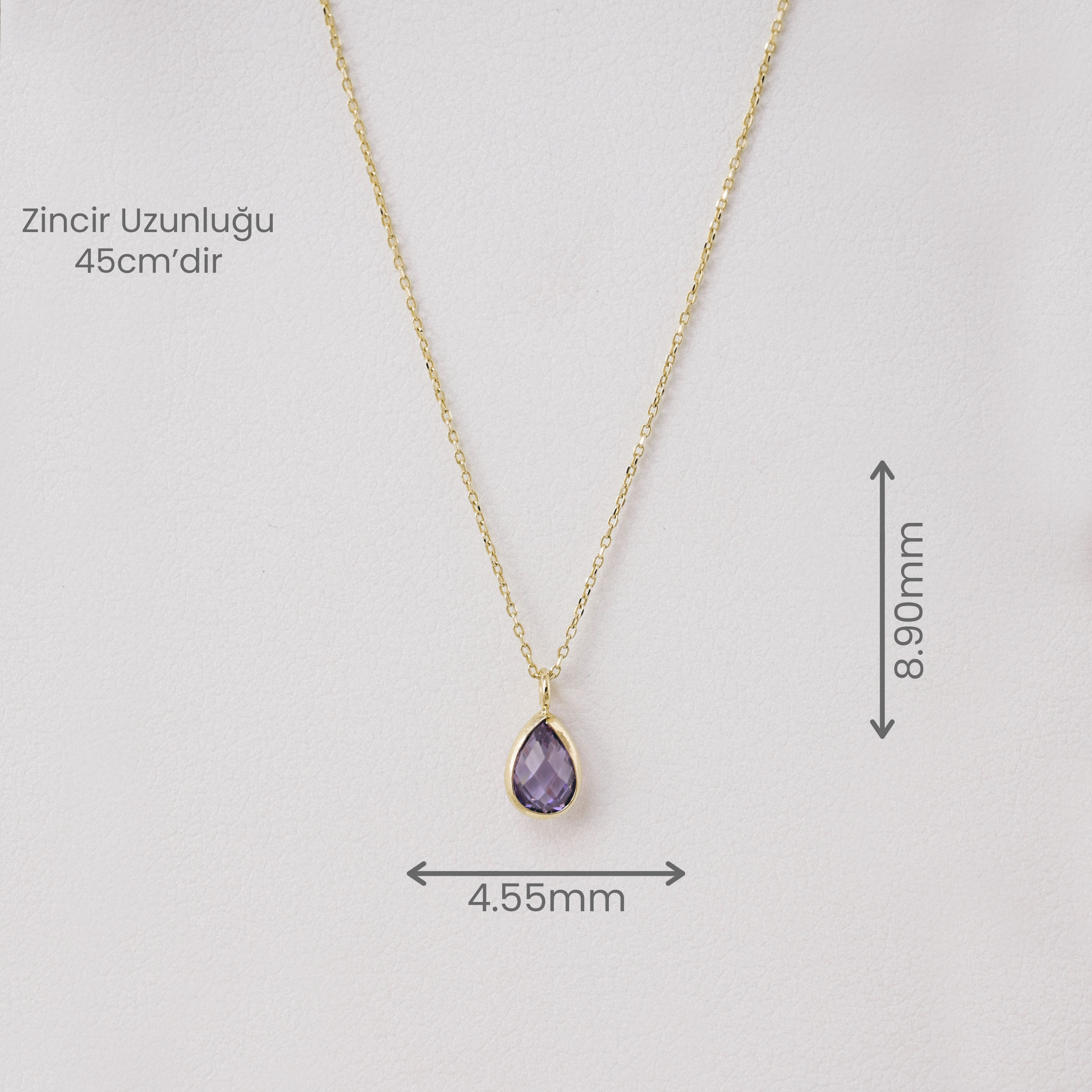 14 Ayar Altın Damla Kesim Ametist Kolye