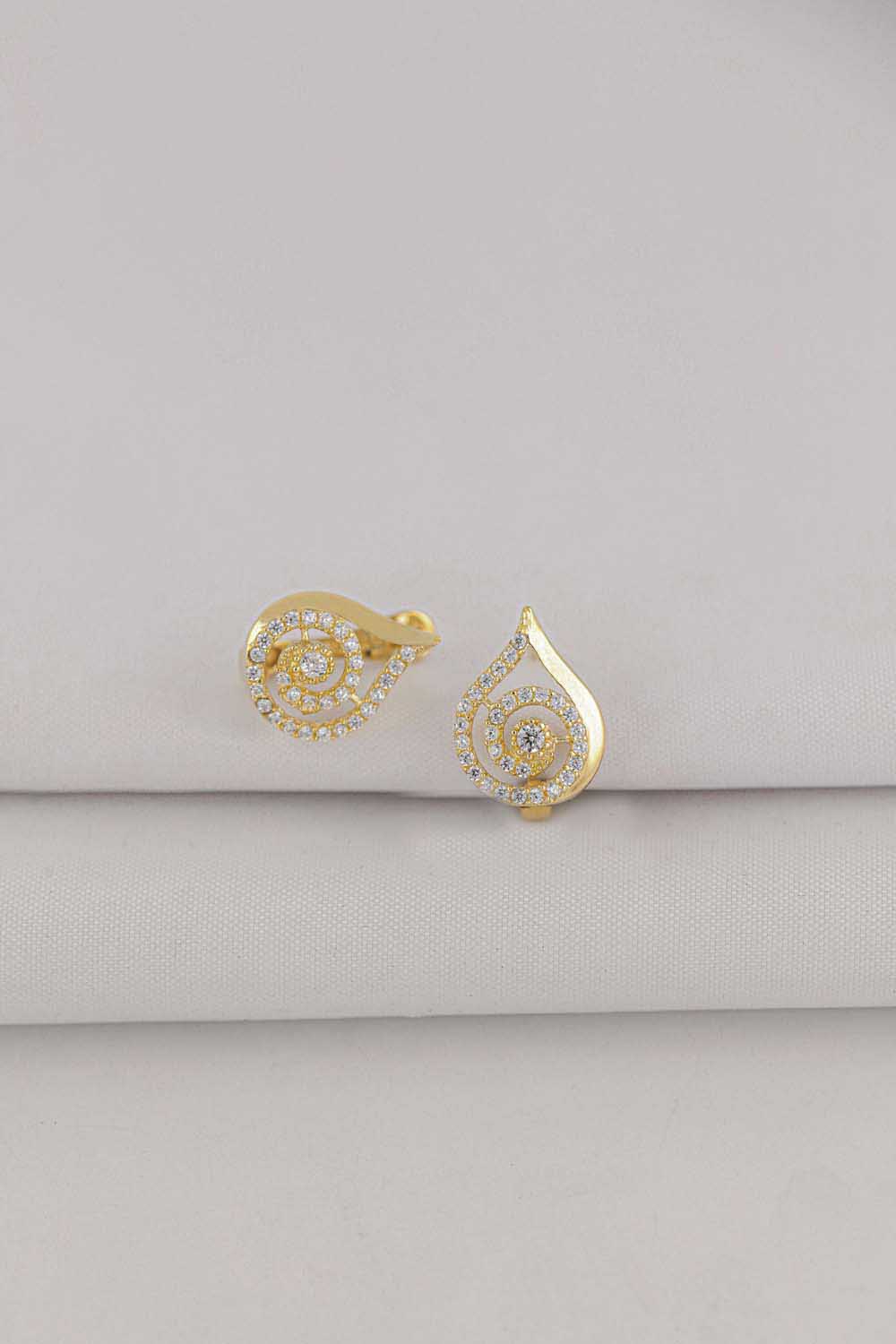 14 Ayar Altın Damla Taşlı Tasarım J Küpe