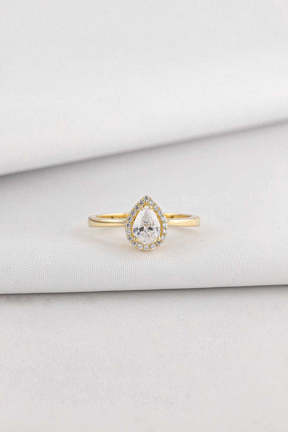 Tektaş Yüzük 14 Ayar Altın Damla Taşlı Yüzük