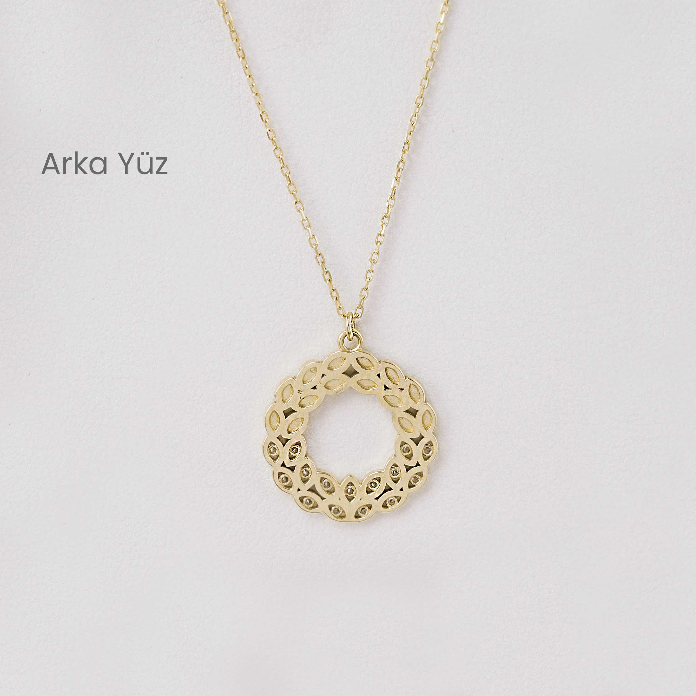 14 Ayar Altın Defne Yaprağı Taç Figürlü Kolye