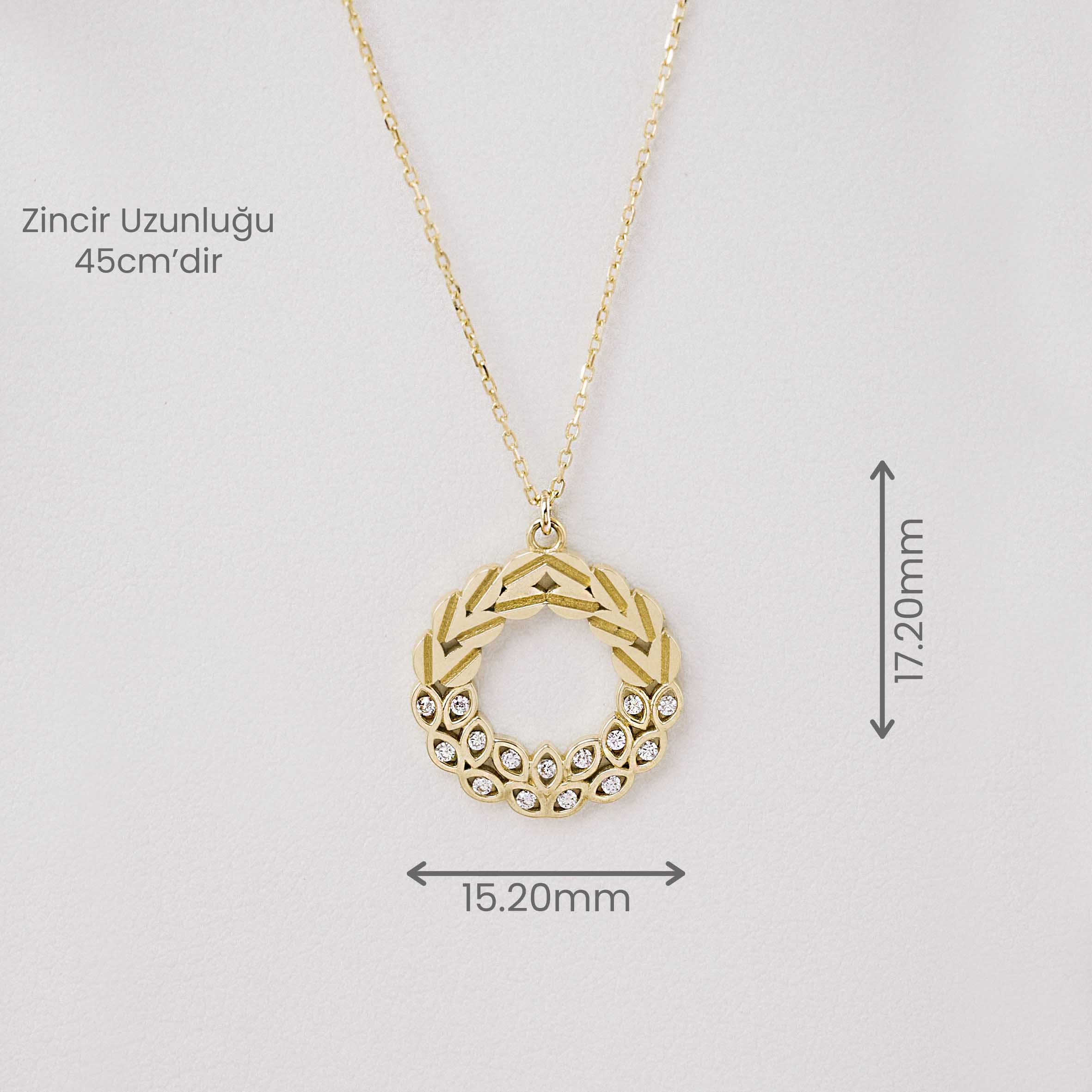 14 Ayar Altın Defne Yaprağı Taç Figürlü Kolye