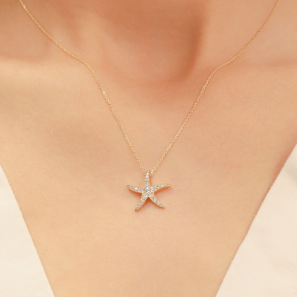 Figürlü Kolye 14 Ayar Altın Deniz Yıldızı Kolye