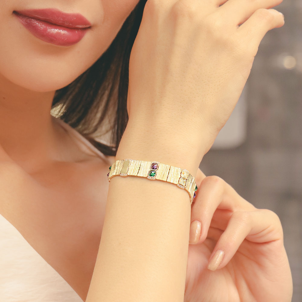 14 Ayar Altın Dokulu Çift Renkli Taşlı Fantezi Bileklik