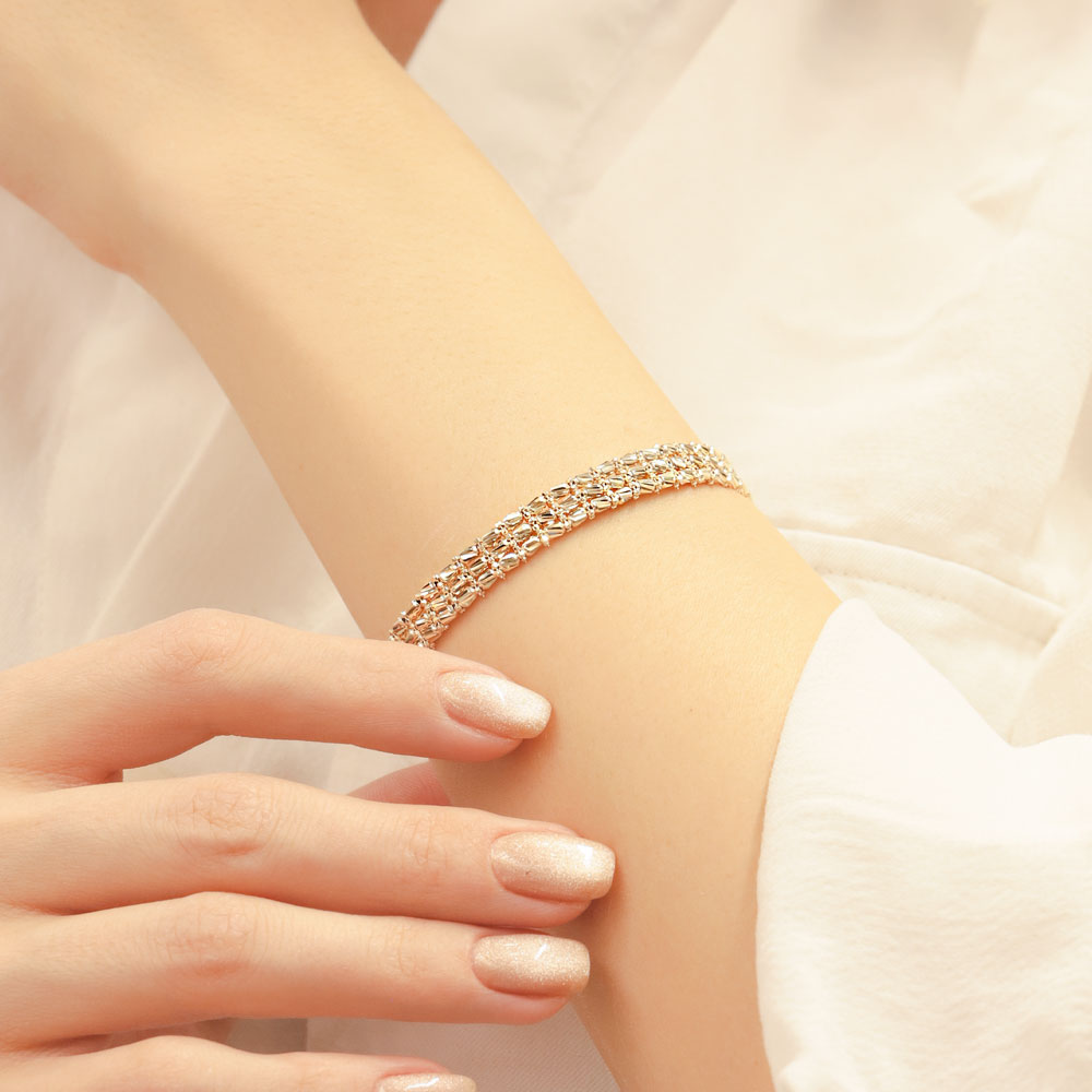 14 Ayar Altın Dokulu Kelepçe Bileklik