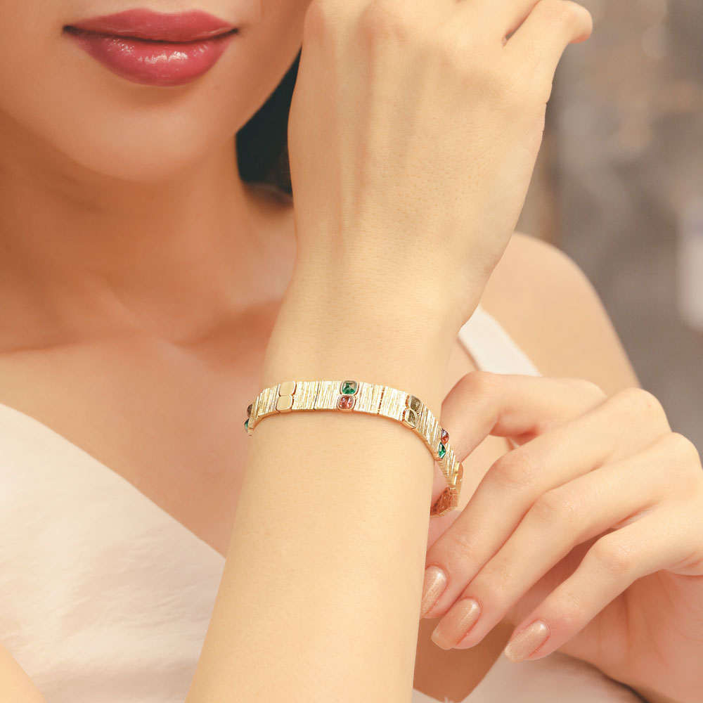 14 Ayar Altın Dokulu Renkli Taşlı Fantezi Bileklik