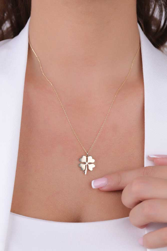 14 Ayar Altın Dört Yapraklı Yonca Kolye