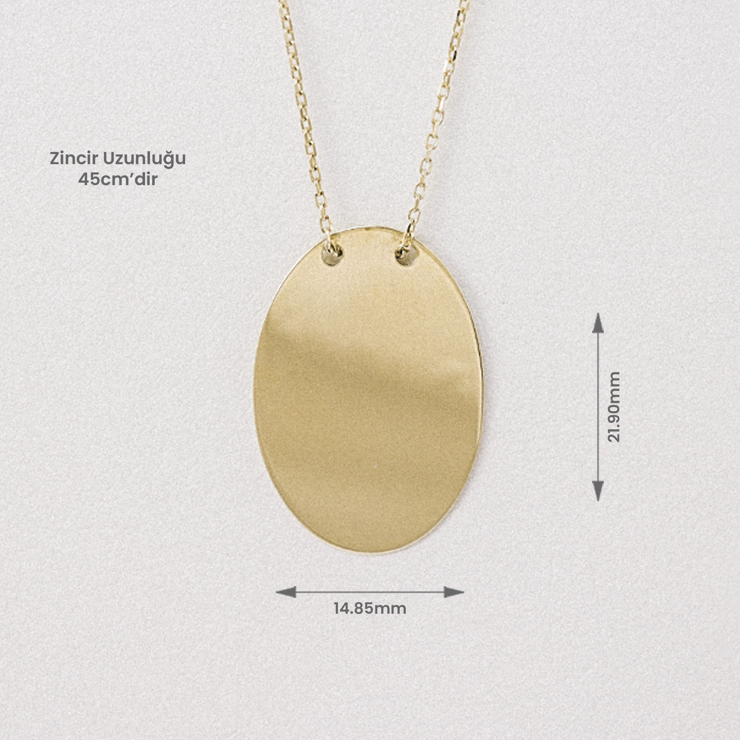 14 Ayar Altın Düz Oval Kolye