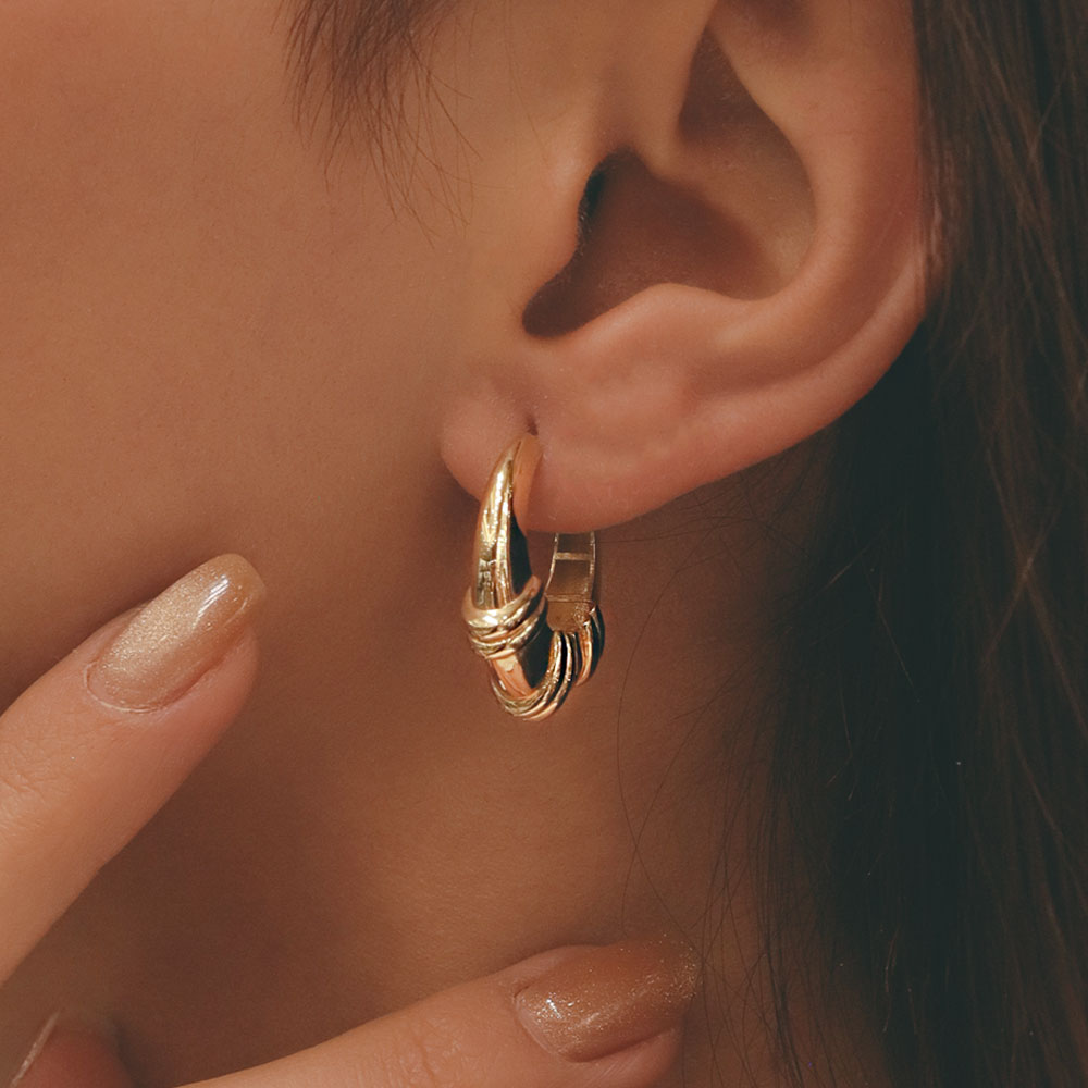 14 Ayar Altın Fantezi Birleşim Formlu Halka Küpe