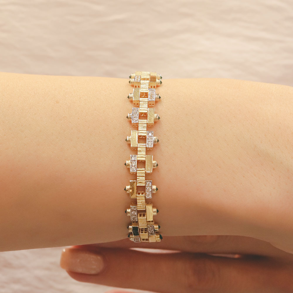 14 Ayar Altın Fantezi Tasarım Taşlı Bileklik