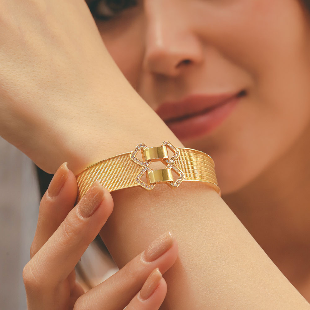 14 Ayar Altın Fantezi Trabzon Hasır Kelepçe Bileklik