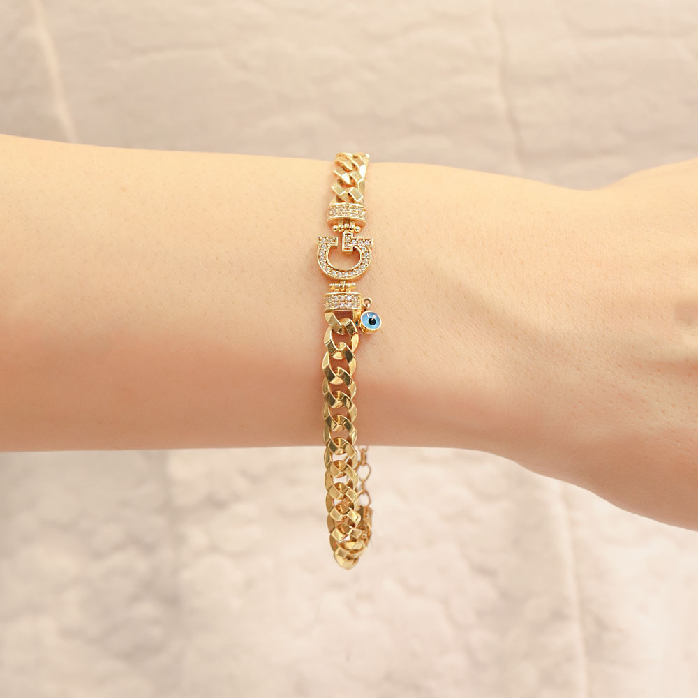 14 Ayar Altın G Harf Detaylı Fantezi EMA Bileklik