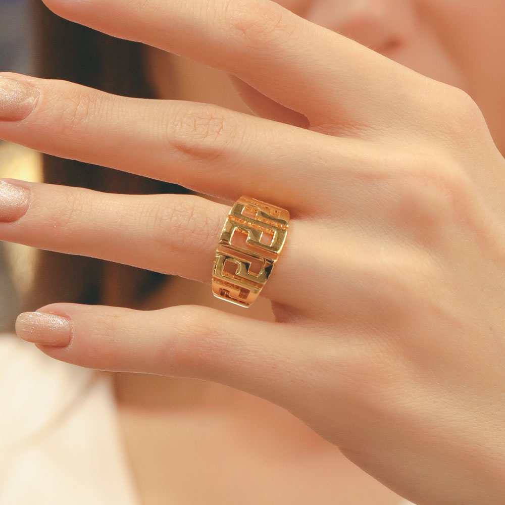 Trend Yüzük 14 Ayar Altın Geometrik Desenli Fantezi Yüzük