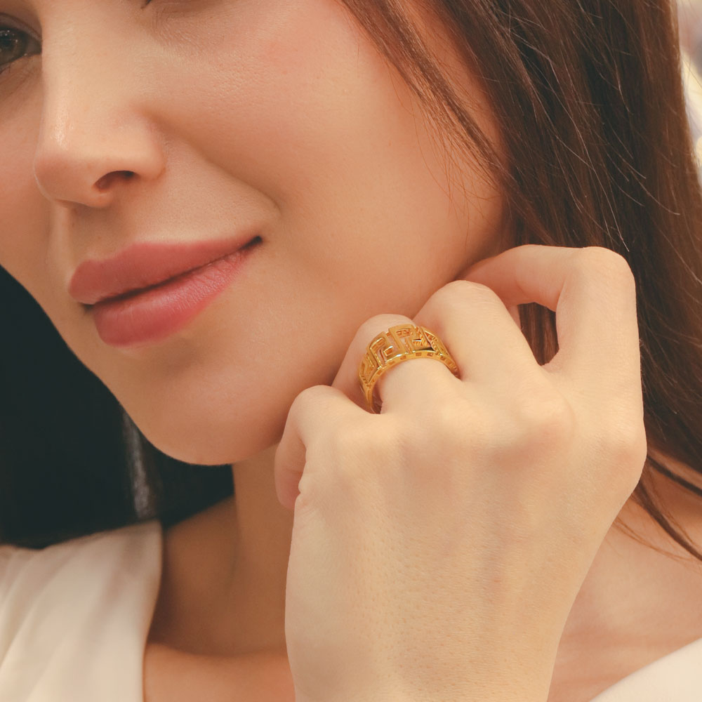 Trend Yüzük 14 Ayar Altın Geometrik Desenli Fantezi Yüzük