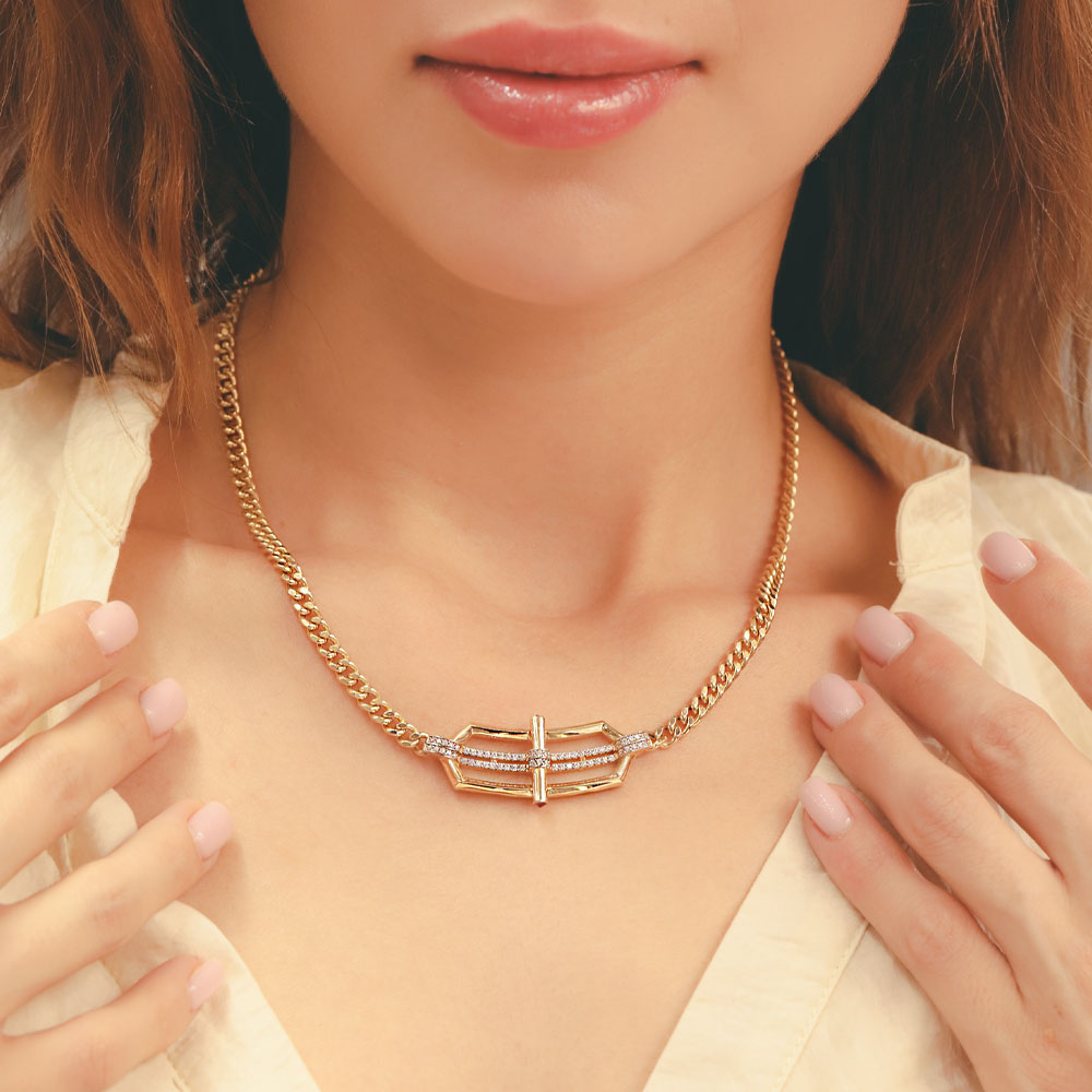 14 Ayar Altın Geometrik Detaylı Fantezi Kolye