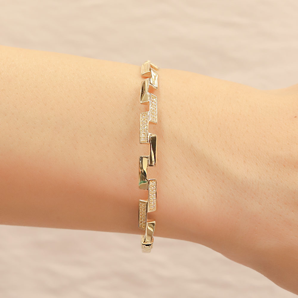 14 Ayar Altın Geometrik Tasarım Taşlı Bileklik