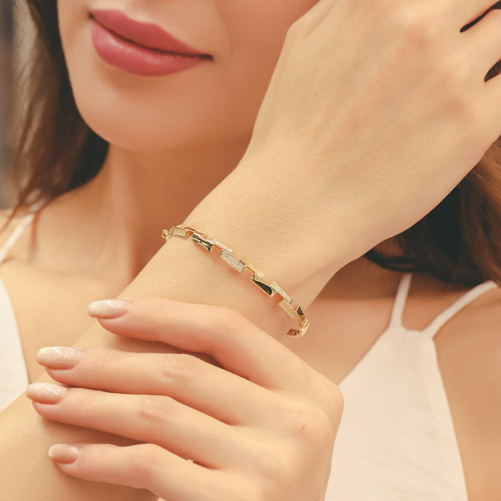 14 Ayar Altın Geometrik Tasarım Taşlı Bileklik