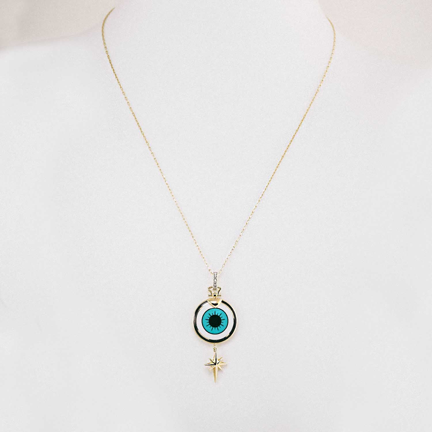 14 Ayar Altın Göz & Yıldız Tılsım Kolyesi