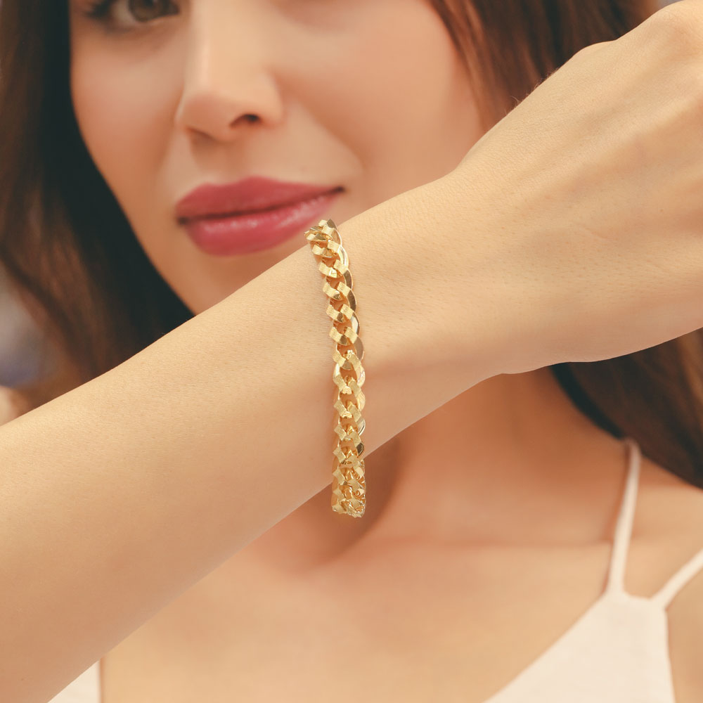 14 Ayar Altın Gurmet Tasarım Kalp Kilit Taşlı Bileklik