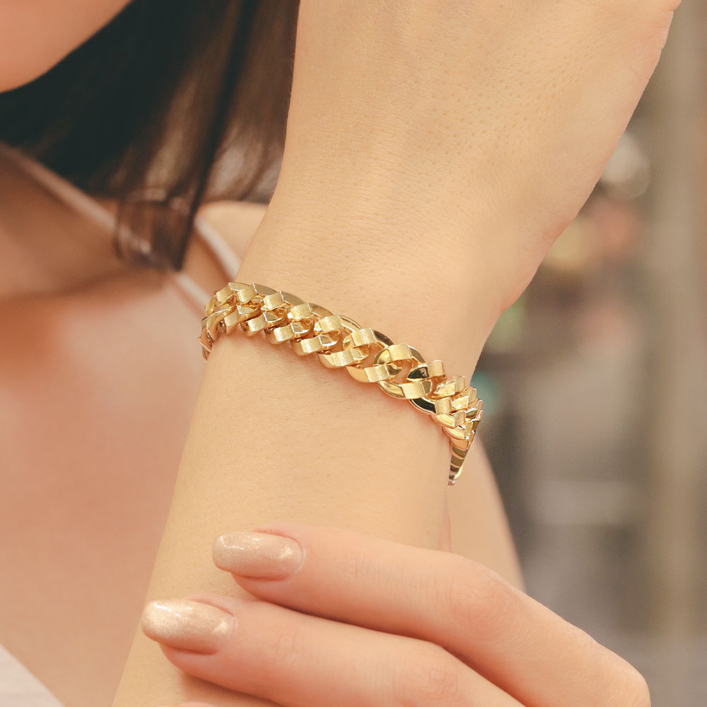 14 Ayar Altın Gurmet Tasarım Taşlı Kilit Bileklik