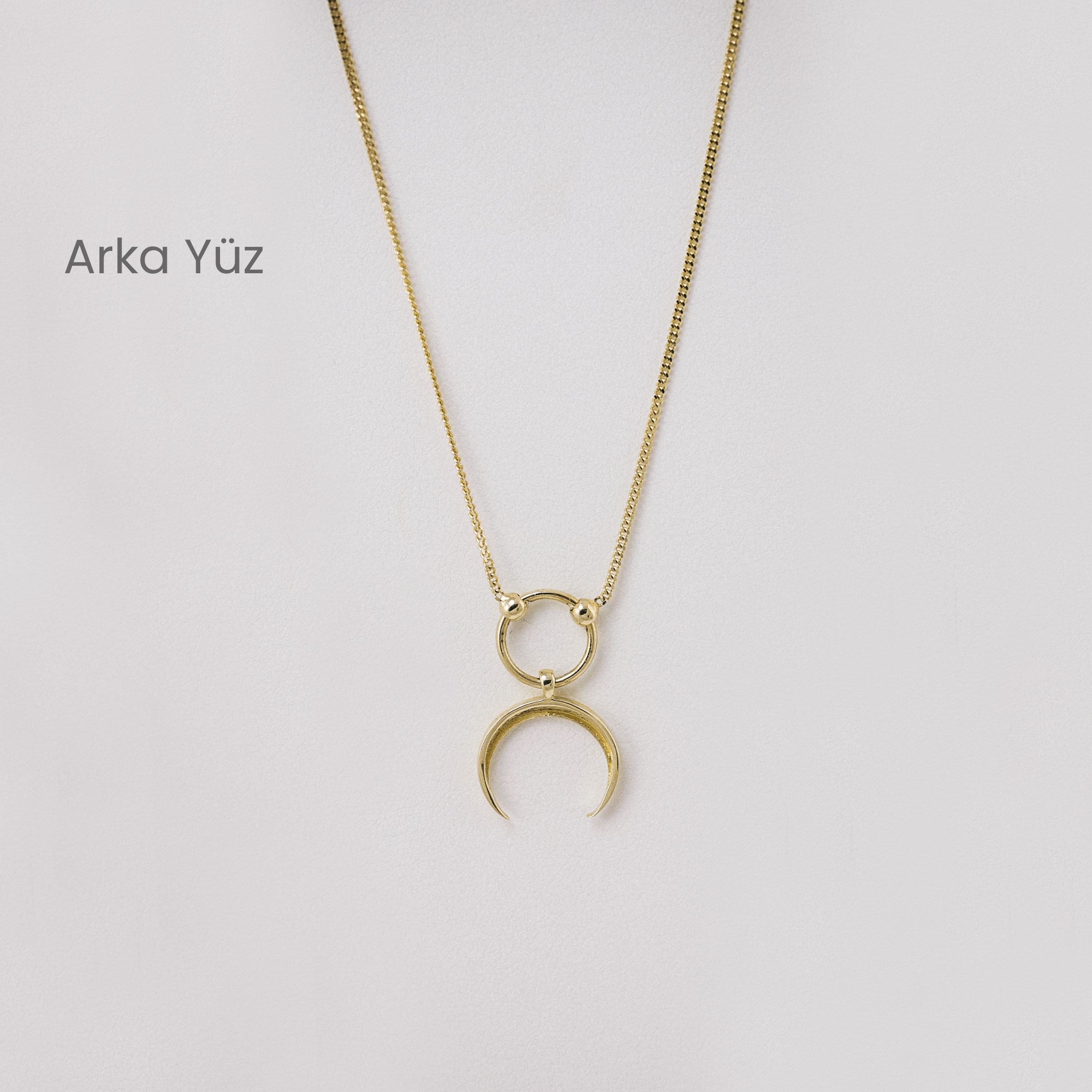14 Ayar Altın Hilal & Daire Minimal Kolye