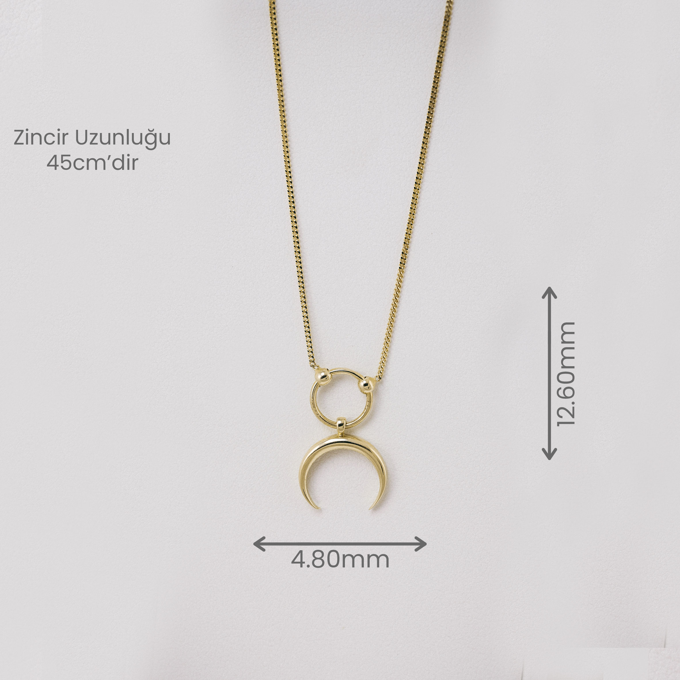 14 Ayar Altın Hilal & Daire Minimal Kolye