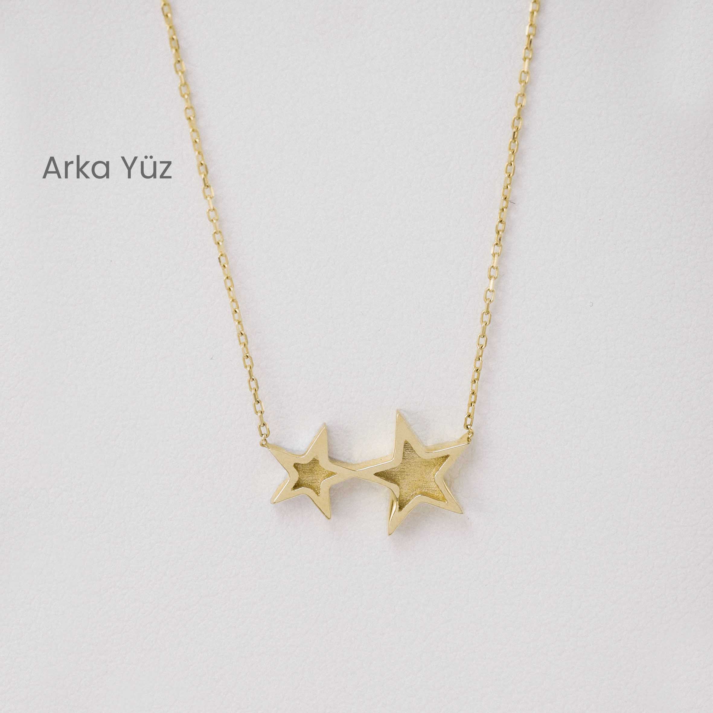 14 Ayar Altın İkili Yıldız Kolye
