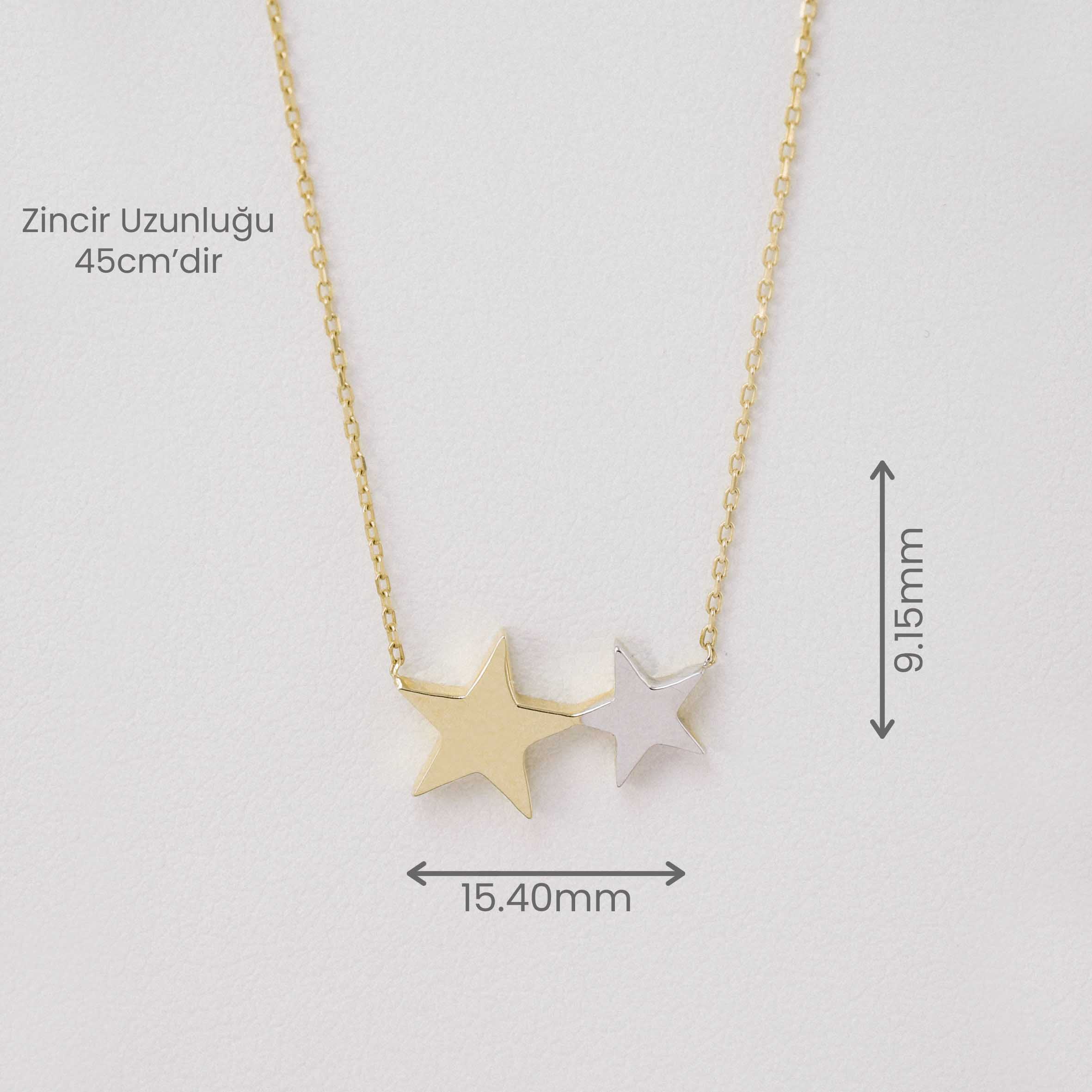 14 Ayar Altın İkili Yıldız Kolye