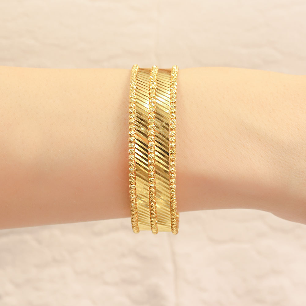 14 Ayar Altın İnce Çapraz Desenli Çoklu Kelepçe Bileklik