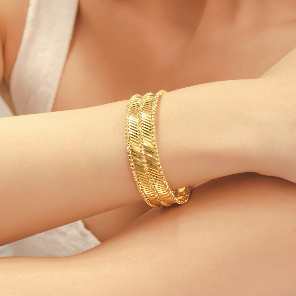 14 Ayar Altın İnce Çapraz Desenli Çoklu Kelepçe Bileklik