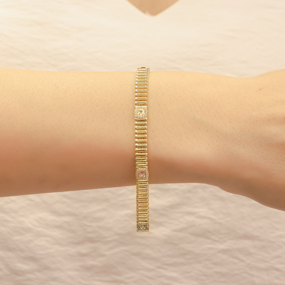14 Ayar Altın İnce Dokulu Renkli Taşlı Bileklik