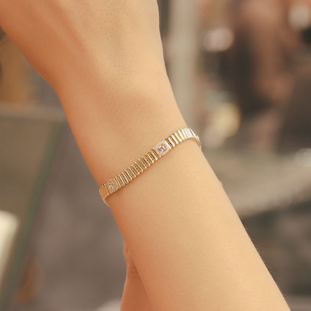 14 Ayar Altın İnce Dokulu Renkli Taşlı Bileklik