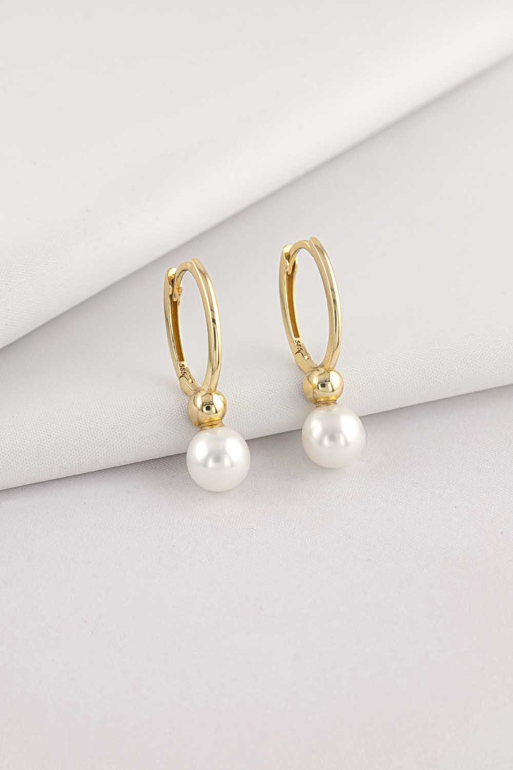 14 Ayar Altın İnci Taşlı J Küpe