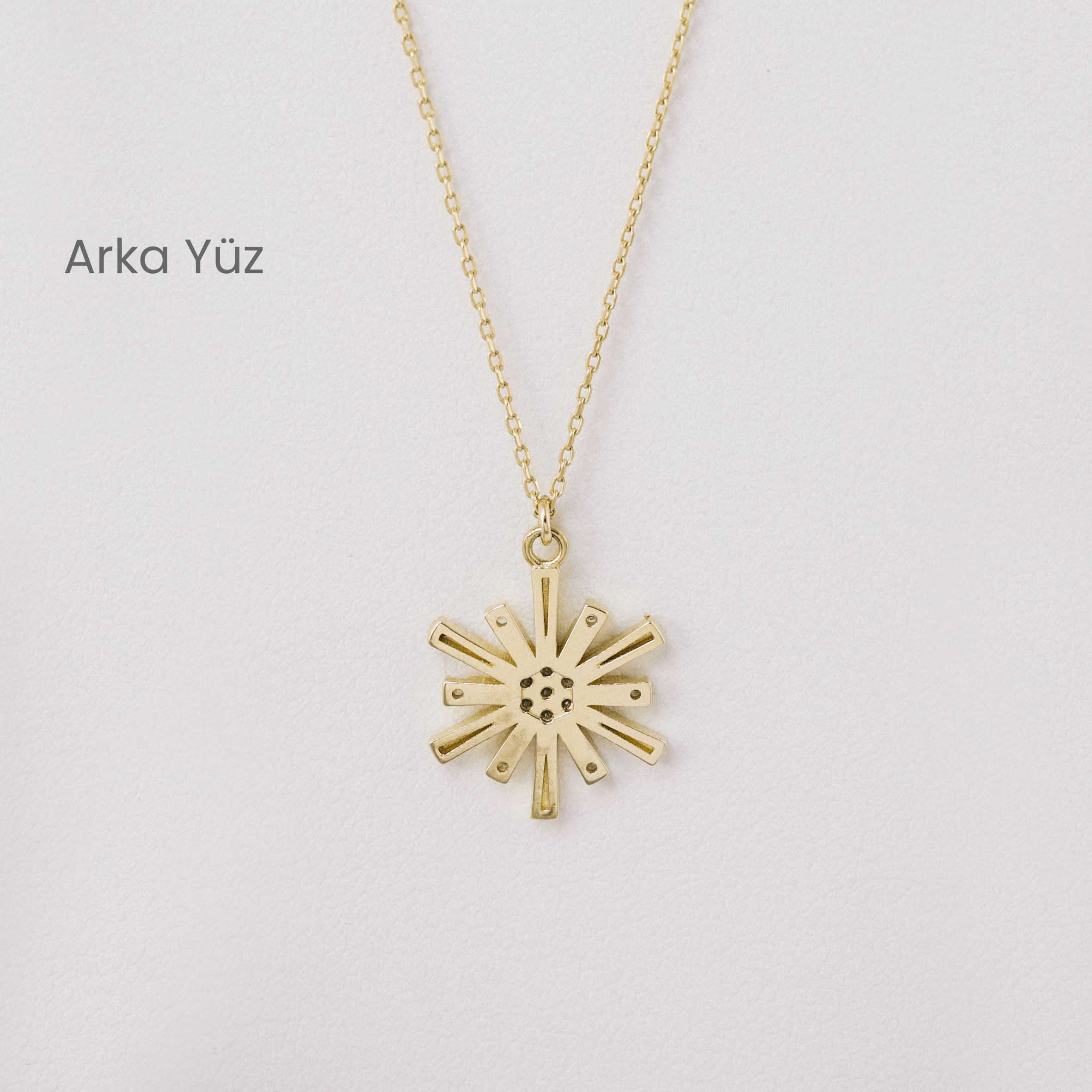 14 Ayar Altın Işıltılı Güneş Figürlü Kolye