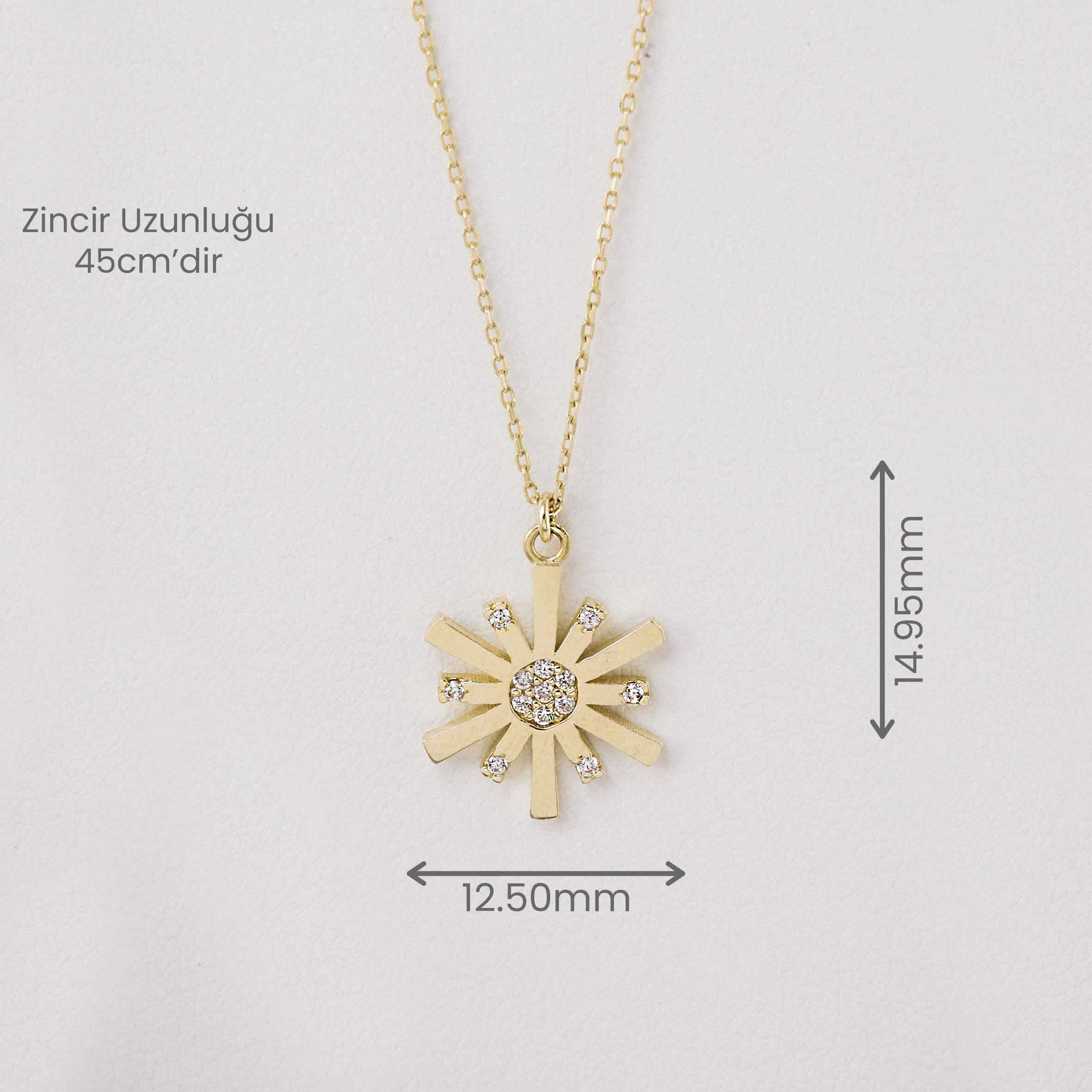 14 Ayar Altın Işıltılı Güneş Figürlü Kolye