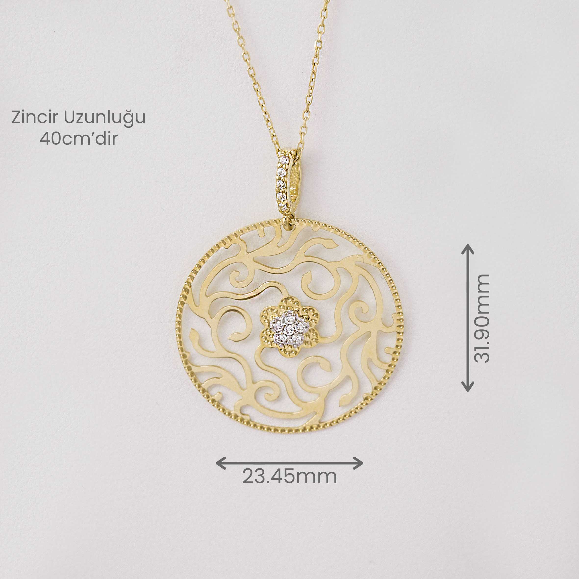 14 Ayar Altın İşlemeli Çiçek Kolye