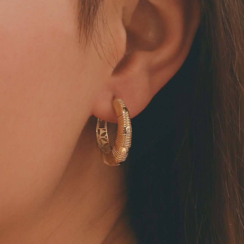 14 Ayar Altın İşlemeli Fantezi Halka Küpe