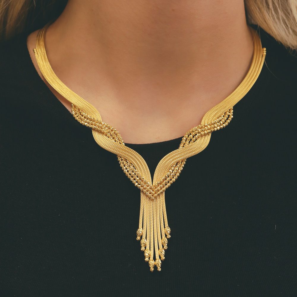 14 Ayar Altın Kalın Dorika Toplu Örgü Kalze Altın Gerdanlık