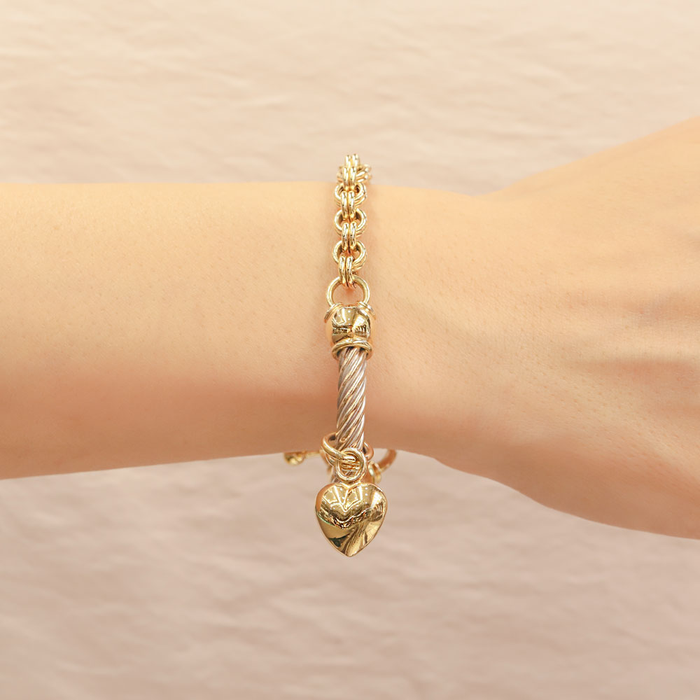 14 Ayar Altın Kalp Charmlı Kombin Tasarım Bileklik