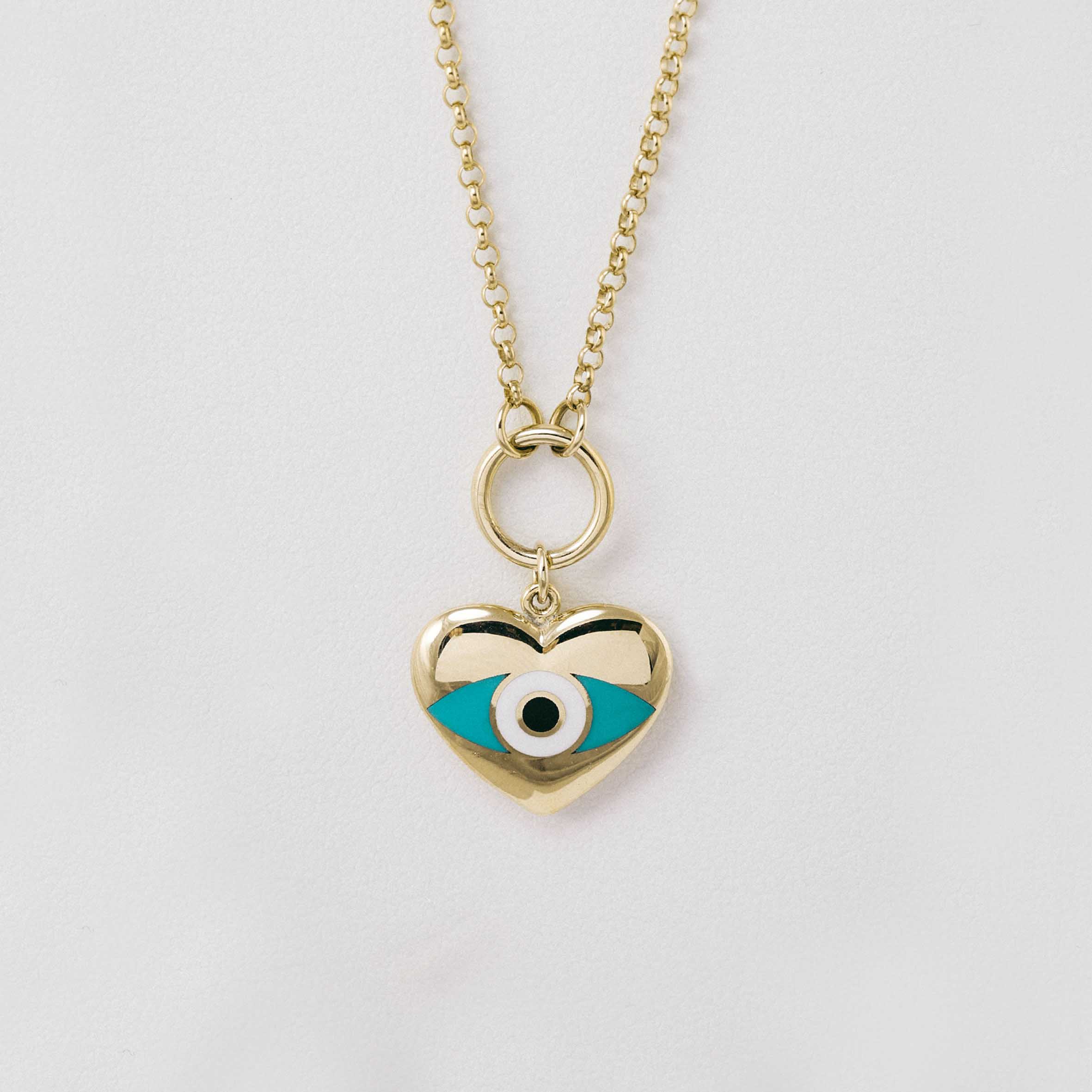 14 Ayar Altın Kalp İçinde Nazar Göz Kolye