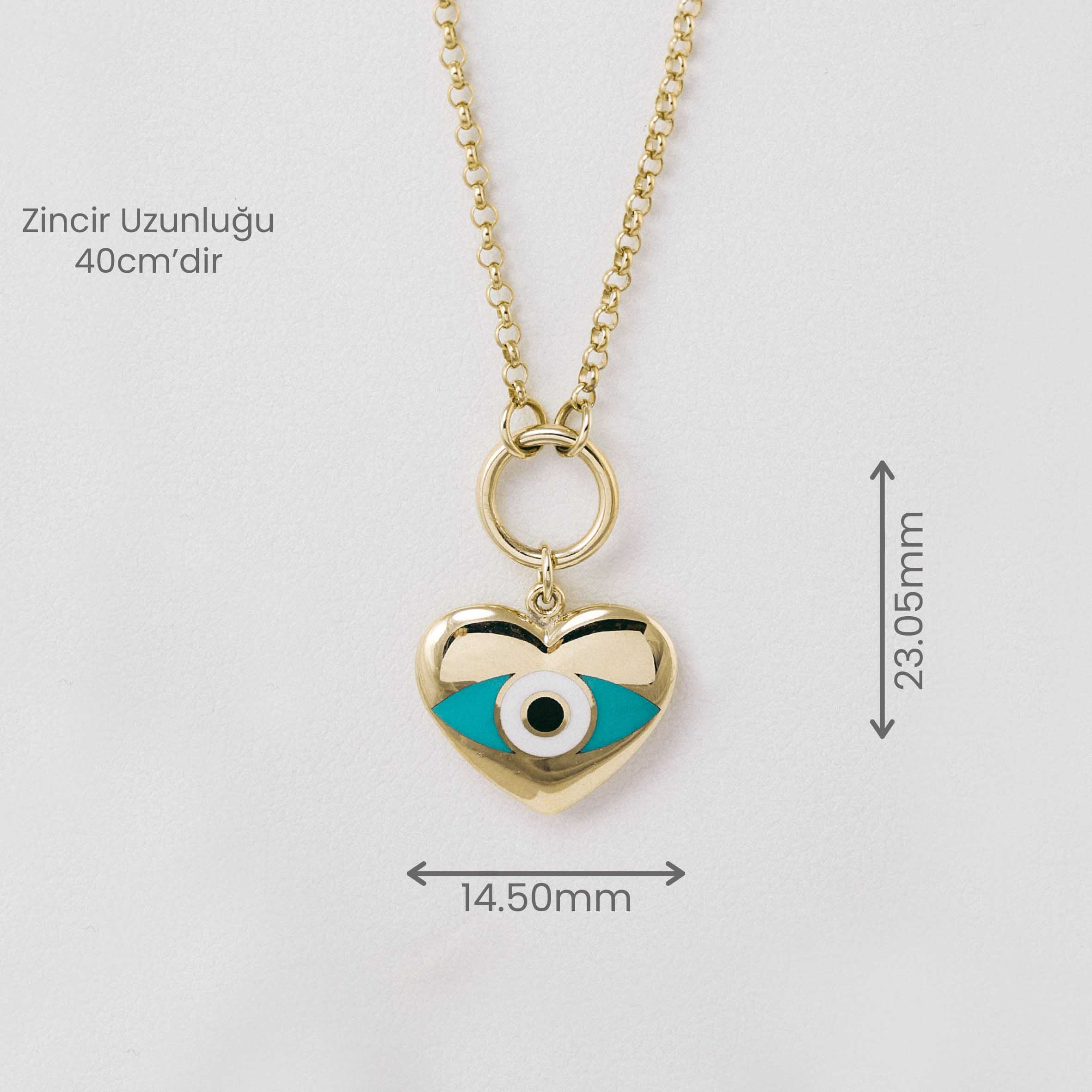 14 Ayar Altın Kalp İçinde Nazar Göz Kolye
