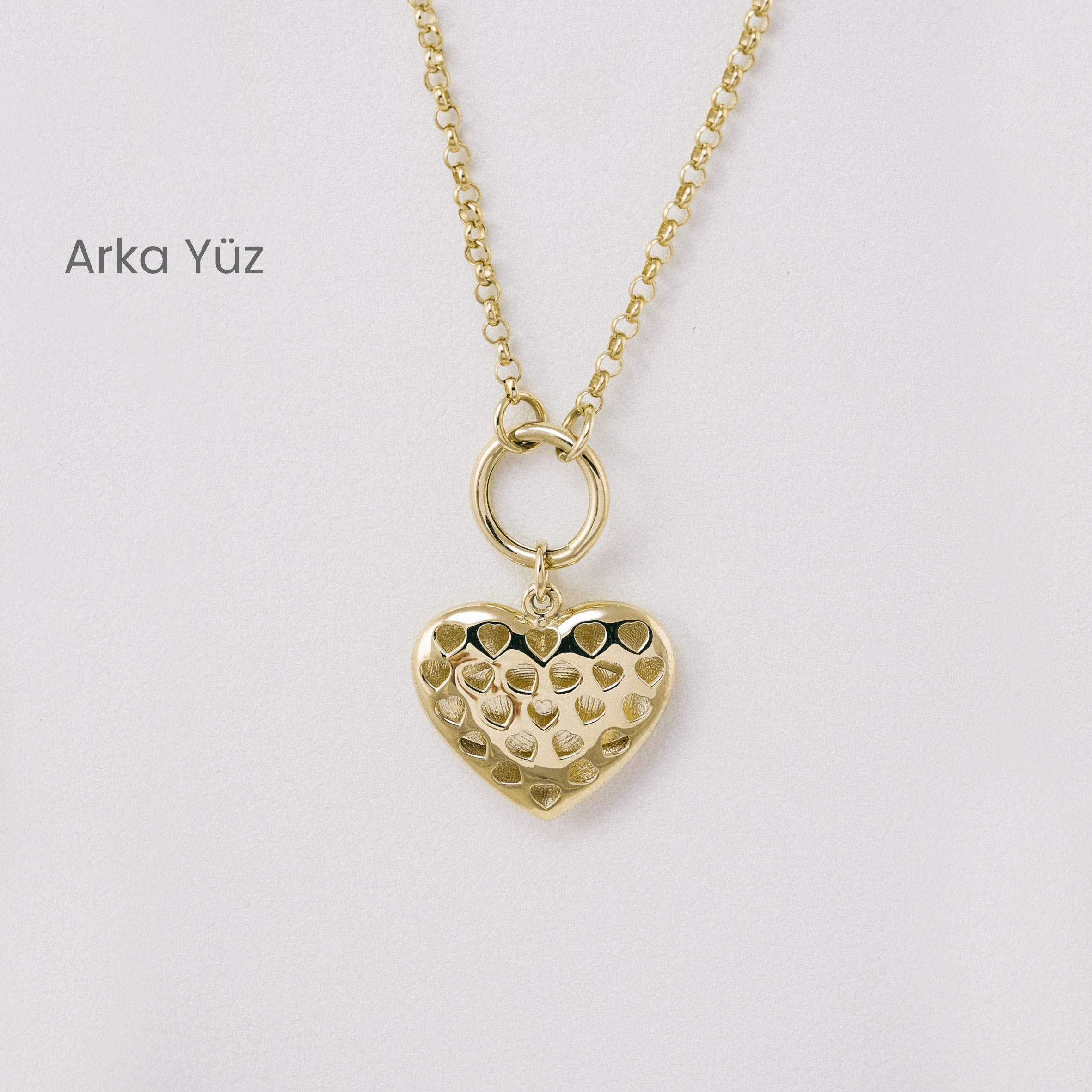 14 Ayar Altın Kalp İçinde Nazar Göz Kolye