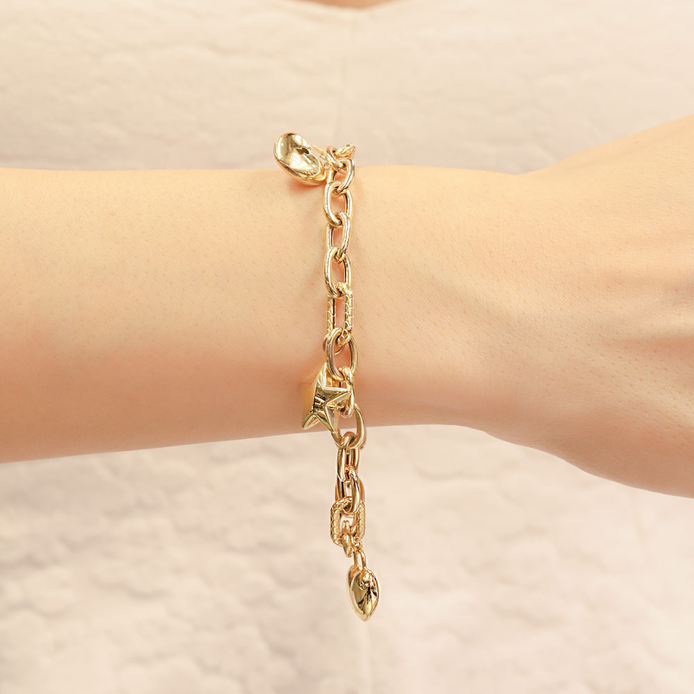 14 Ayar Altın Kalp ve Yıldız Figürlü Bileklik 